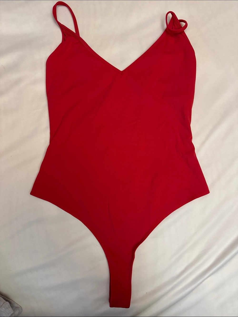 Red V-Neck Thong One-Piece Bodysuit